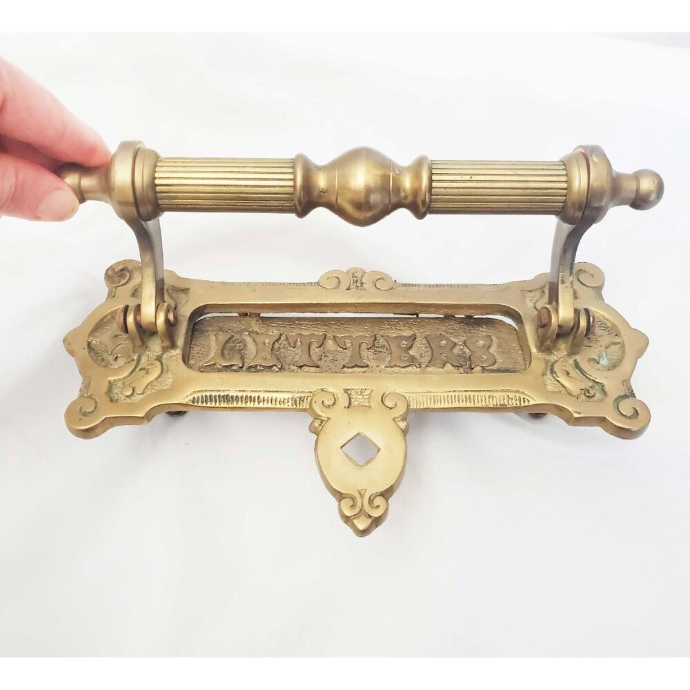 Solid Heavy Brass Door Knocker With Mail Slot "Letters" Antique Vintage Ornate - Picture 5 of 6